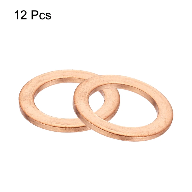 12 Pcs Flat Copper Washers, 15x22x1.5mm Copper Flat Sealing Crush Ring Washers