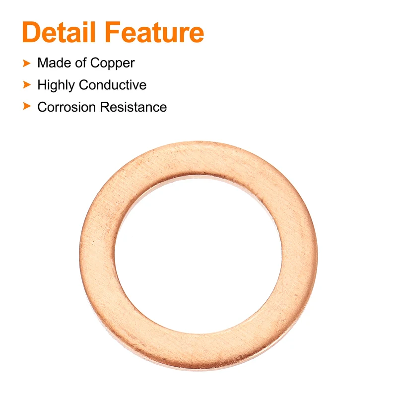 12 Pcs Flat Copper Washers, 15x22x1.5mm Copper Flat Sealing Crush Ring Washers