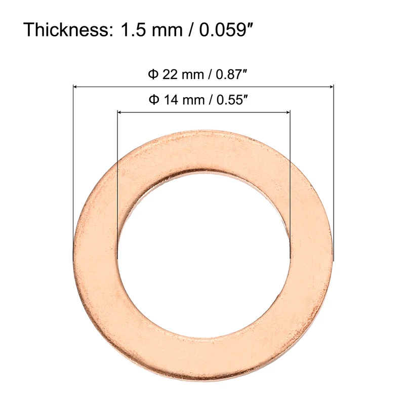 52 Pcs Flat Copper Washers, 14x22x1.5mm Copper Flat Sealing Crush Ring Washers