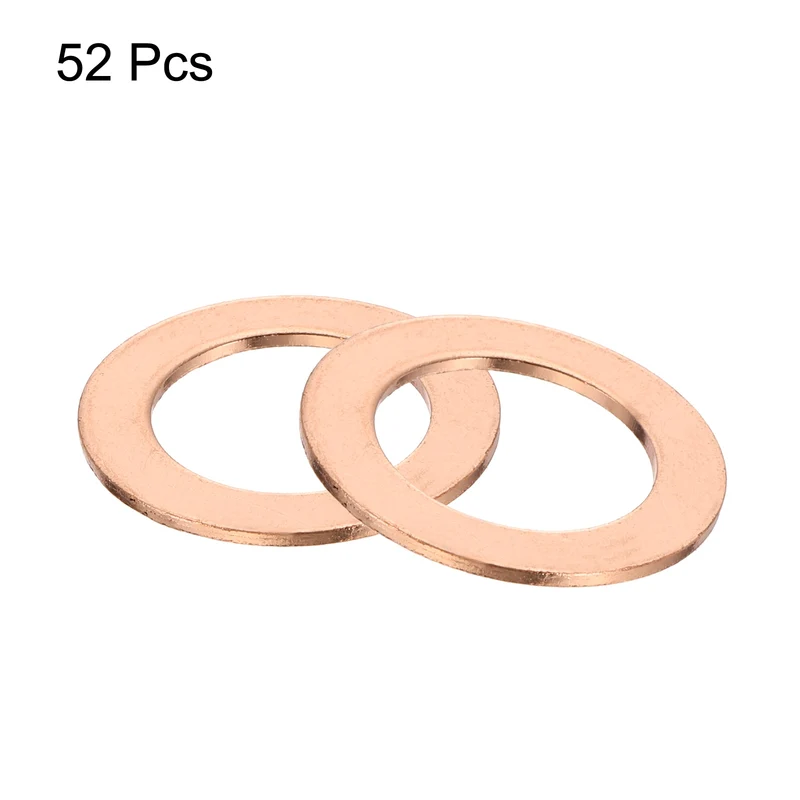 52 Pcs Flat Copper Washers, 14x22x1.5mm Copper Flat Sealing Crush Ring Washers