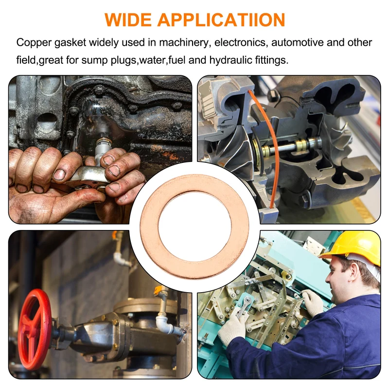 52 Pcs Flat Copper Washers, 14x22x1.5mm Copper Flat Sealing Crush Ring Washers