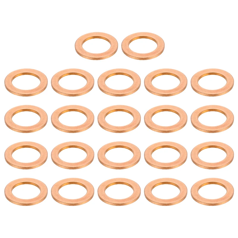 22 Pcs Flat Copper Washers, 13x20x1.5mm Copper Flat Sealing Crush Ring Washers