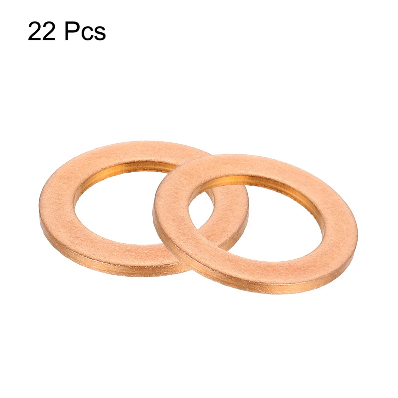 22 Pcs Flat Copper Washers, 13x20x1.5mm Copper Flat Sealing Crush Ring Washers