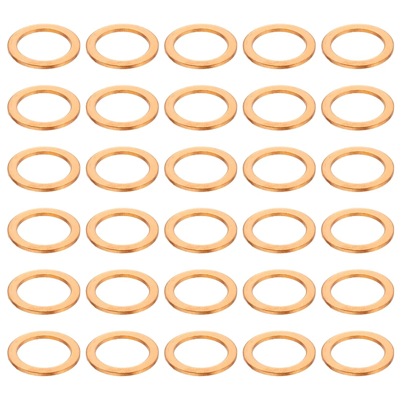 52 Pcs Flat Copper Washers, 13x18x1mm Copper Flat Sealing Crush Ring Washers