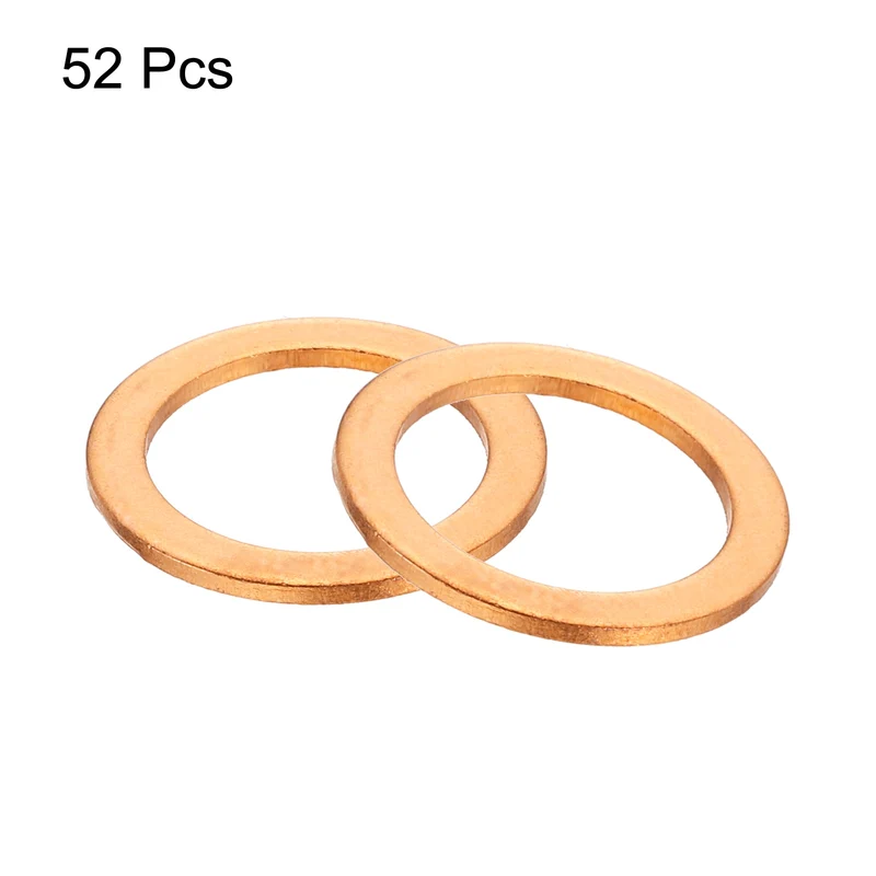 52 Pcs Flat Copper Washers, 13x18x1mm Copper Flat Sealing Crush Ring Washers