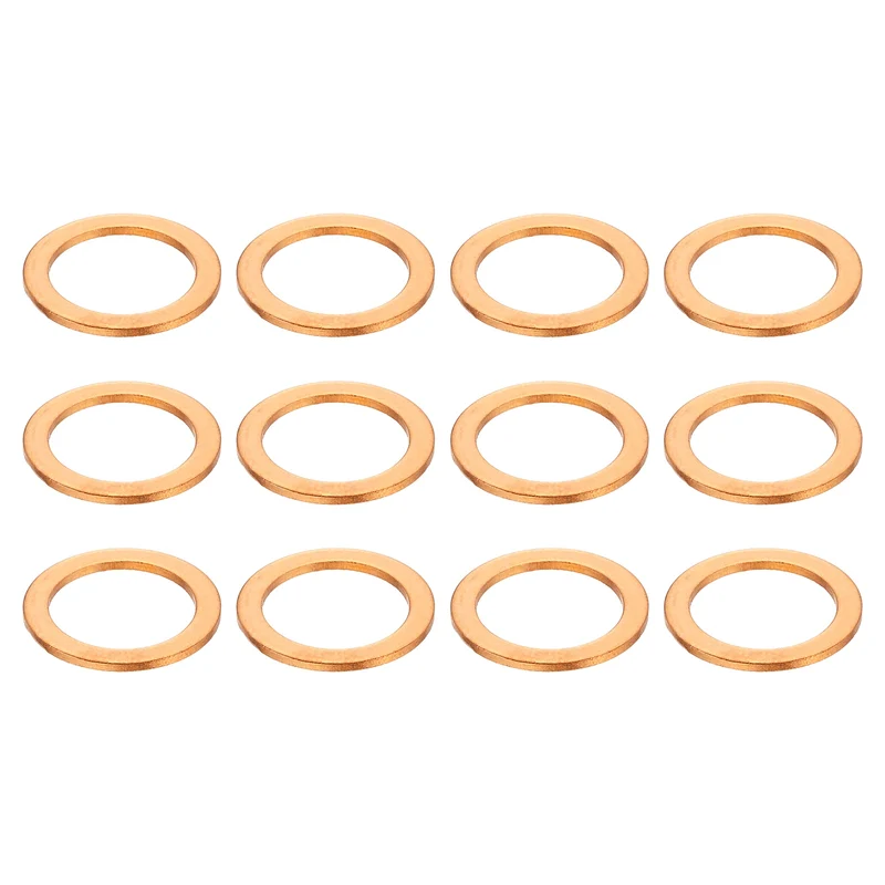 12 Pcs Flat Copper Washers, 13x18x1mm Copper Flat Sealing Crush Ring Washers