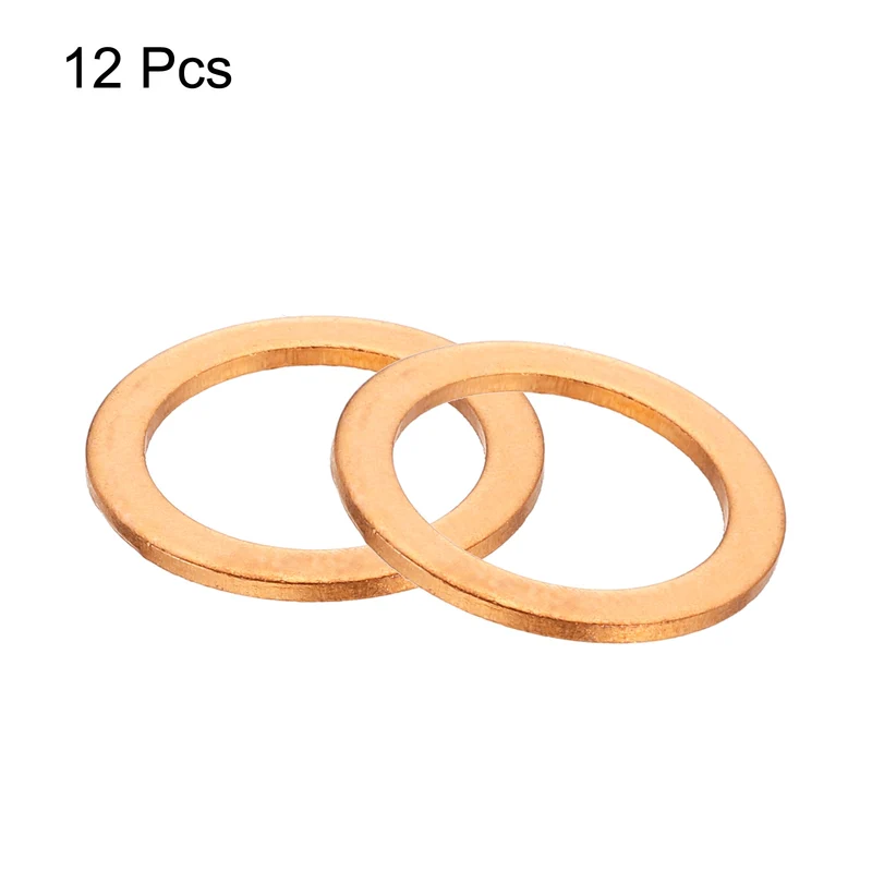 12 Pcs Flat Copper Washers, 13x18x1mm Copper Flat Sealing Crush Ring Washers