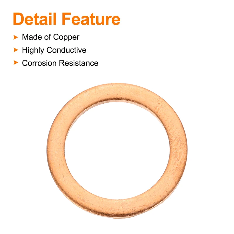12 Pcs Flat Copper Washers, 13x18x1mm Copper Flat Sealing Crush Ring Washers