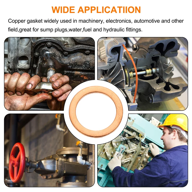 12 Pcs Flat Copper Washers, 13x18x1mm Copper Flat Sealing Crush Ring Washers