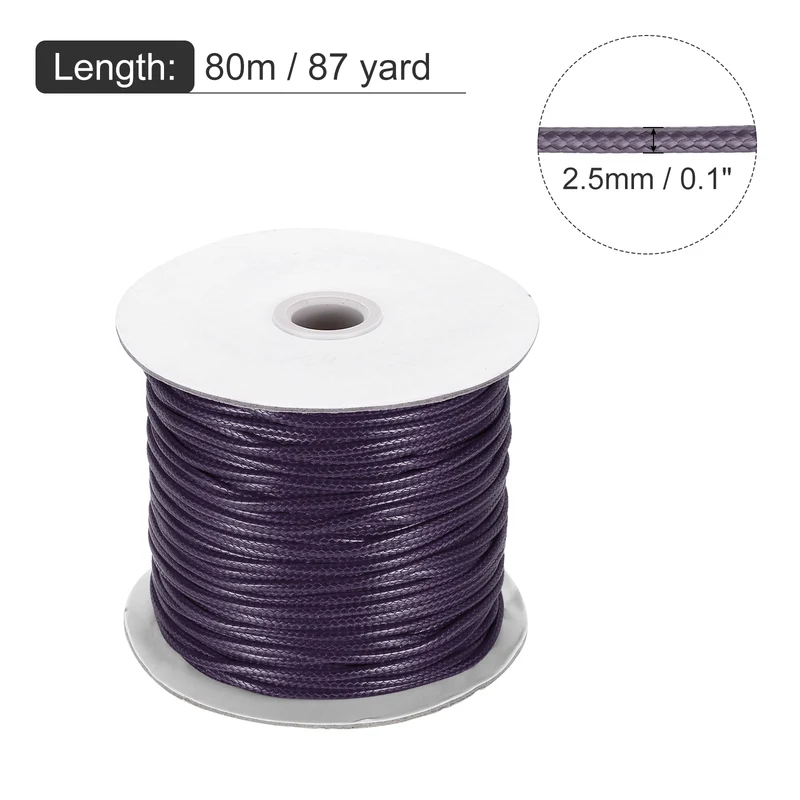 Dark Purple 2.5mm Waxed Cord 87 Yard Wax Bead Thread String for Jewelry Making