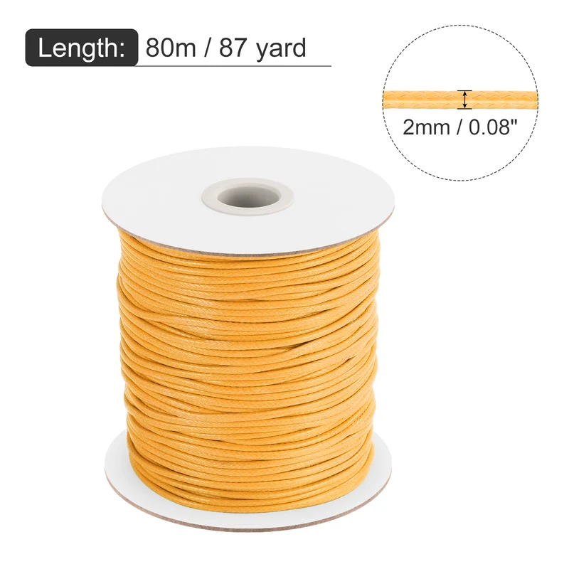 Yellow 2mm Waxed Cord 87 Yard Wax Bead Thread String for Jewelry Making