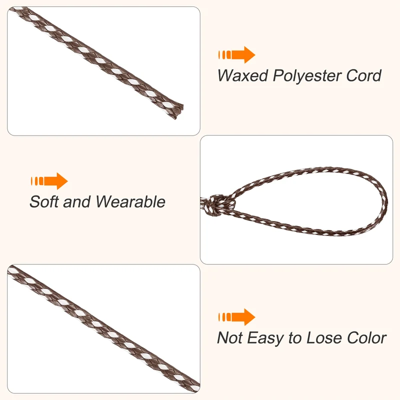 Waxed Cord 2mm Waxed Thread 87 Yard Wax String Leather Cord (Coffee/White)