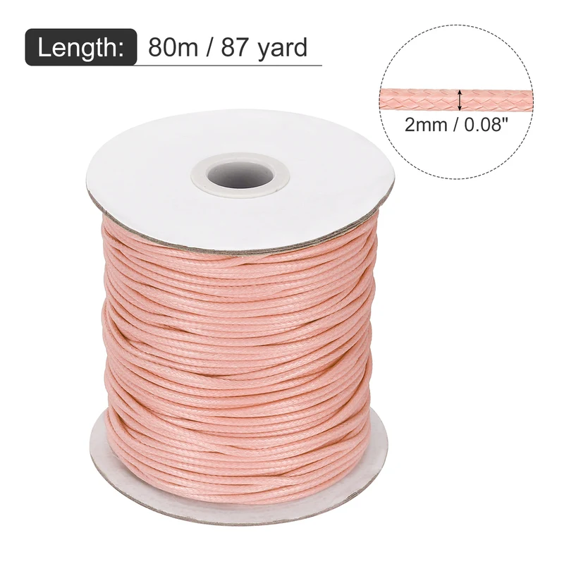 Waxed Cord 2mm Waxed Thread 87 Yard Wax String Leather Cord (Korean Pink)