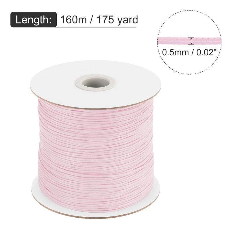 Light Pink 0.5mm Waxed Cord 175 Yard Wax Bead Thread String for Jewelry Making