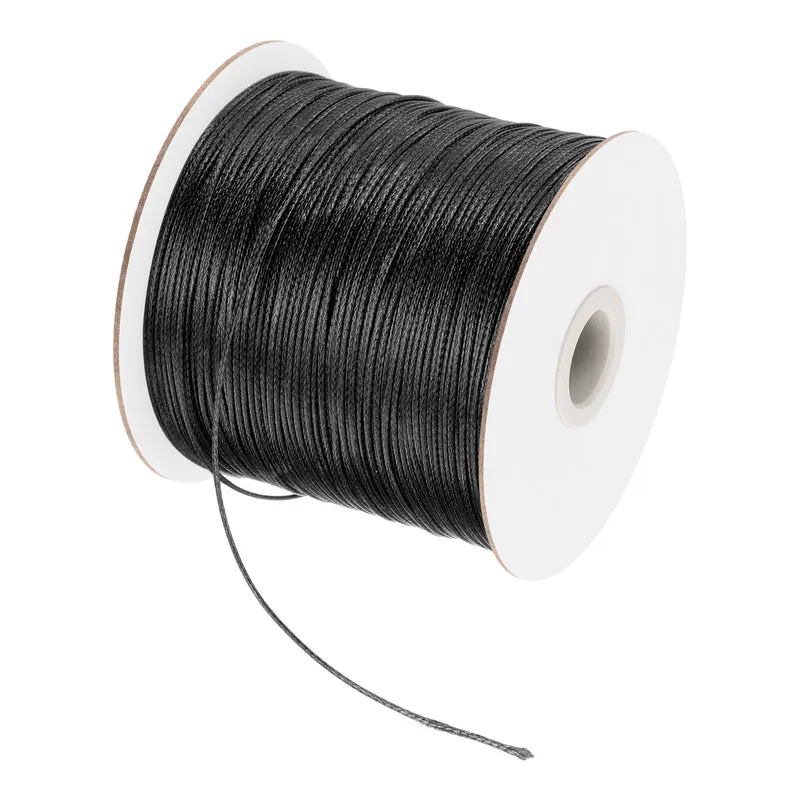 Black 0.5mm Waxed Cord 175 Yard Wax Bead Thread String for Jewelry Making