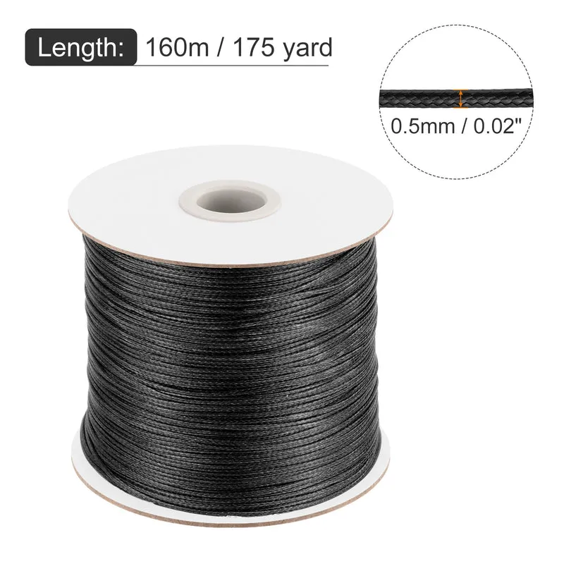 Black 0.5mm Waxed Cord 175 Yard Wax Bead Thread String for Jewelry Making
