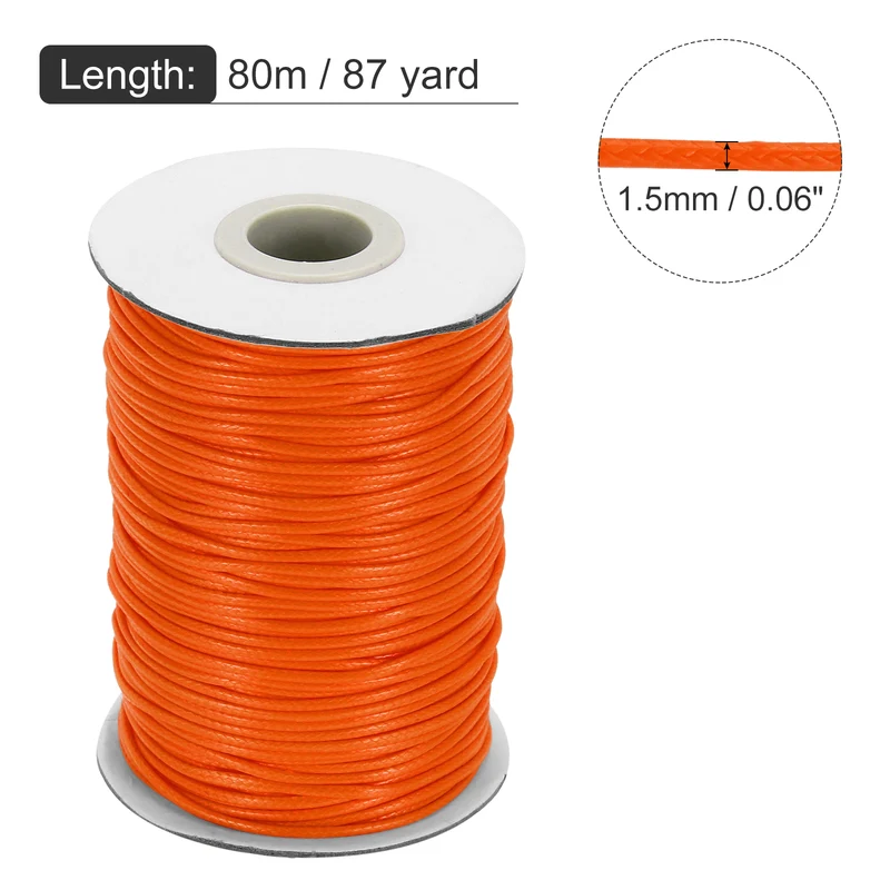 Waxed Cord 1.5mm Waxed Thread 87 Yard Wax String Leather Cord (Orange)