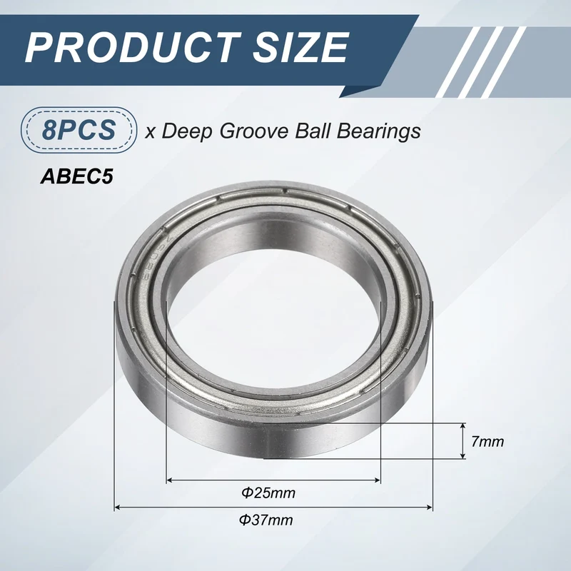 8Pcs 6805ZZ 25mmx37mmx7mm Metal Shielded Deep Groove Ball Bearing, Silver
