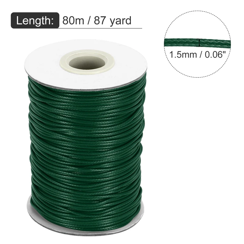 Waxed Cord 1.5mm Waxed Thread 87 Yard Wax String Leather Cord (Dark Green)