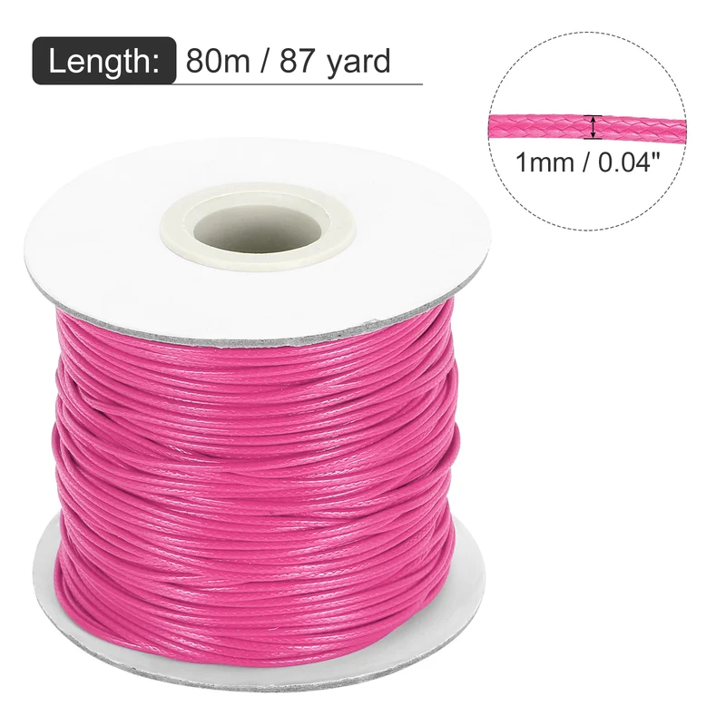 Waxed Cord 1mm Waxed Thread 87 Yard Wax String Leather Cord (Dark Pink)