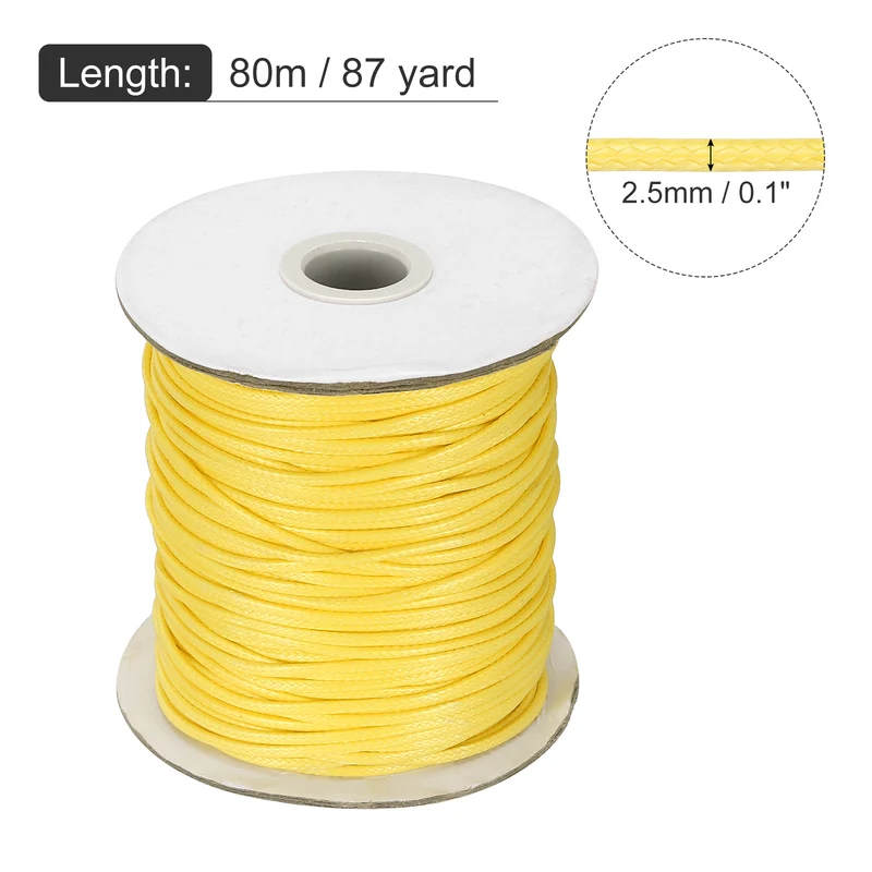Waxed Cord 2.5mm Waxed Thread 87 Yard Wax String Leather Cord (Light Yellow)
