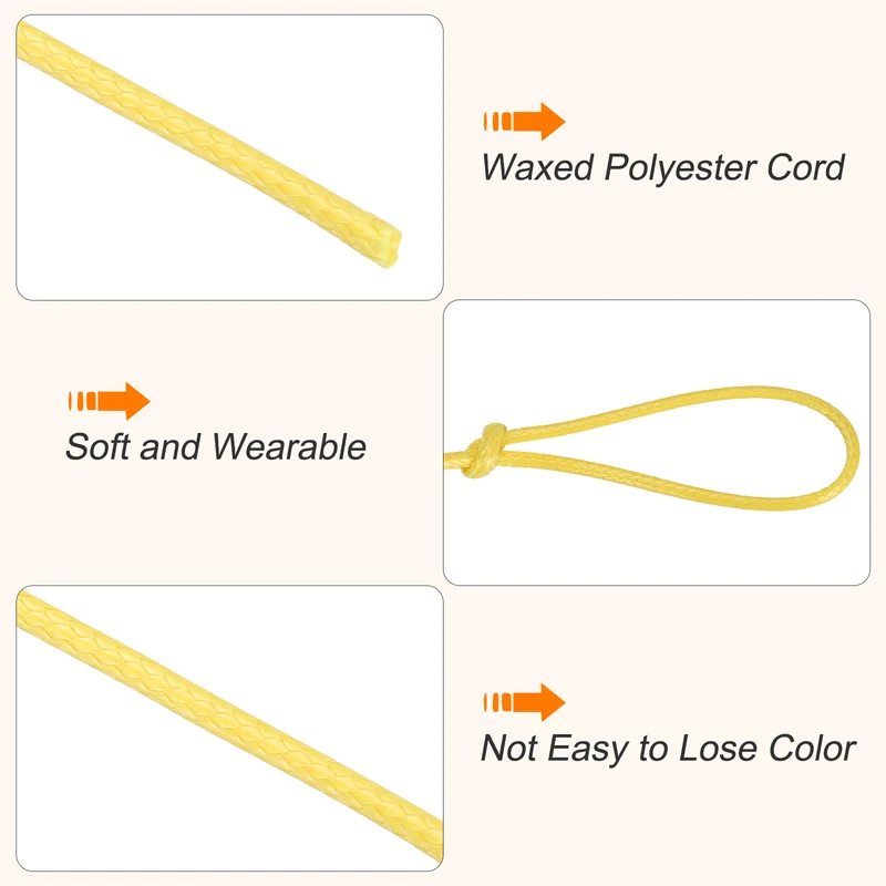 Waxed Cord 2.5mm Waxed Thread 87 Yard Wax String Leather Cord (Light Yellow)