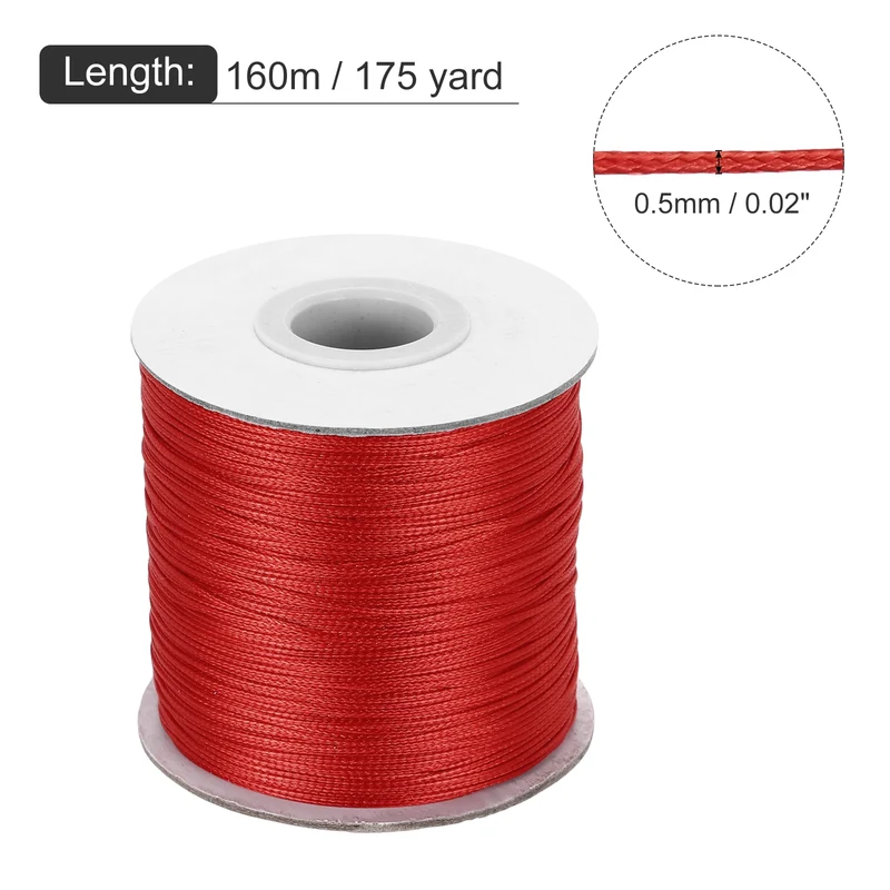 Red 0.5mm Waxed Cord 175 Yard Wax Bead Thread String for Jewelry