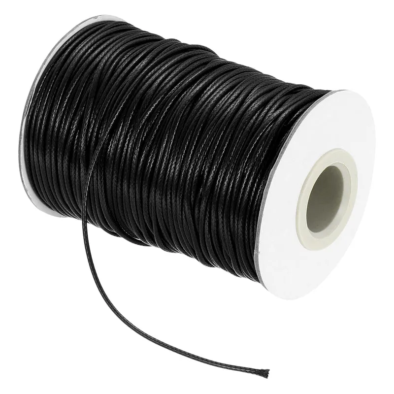 Waxed Cord 1.5mm Waxed Thread 87 Yard Wax String Leather Cord (Black)