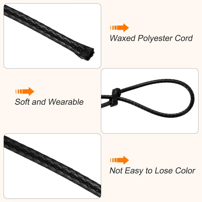 Waxed Cord 1.5mm Waxed Thread 87 Yard Wax String Leather Cord (Black)
