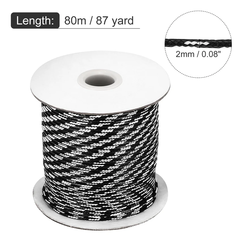 Waxed Cord 2mm Waxed Thread 87 Yard Wax String Leather Cord (White/Black)