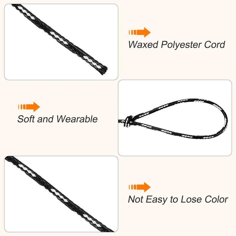 Waxed Cord 2mm Waxed Thread 87 Yard Wax String Leather Cord (White/Black)