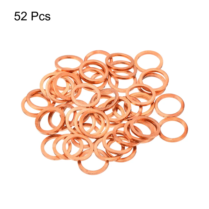 52 Pcs Flat Copper Washers 12x16x1.5mm Copper Flat Sealing Ring Washers