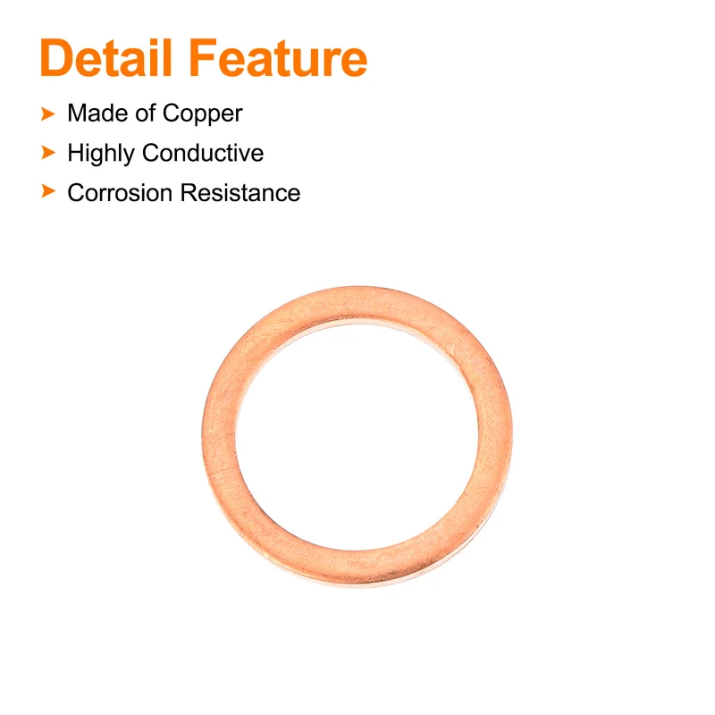 52 Pcs Flat Copper Washers 12x16x1.5mm Copper Flat Sealing Ring Washers
