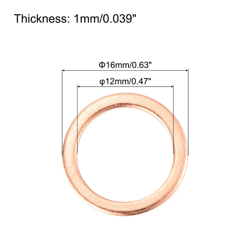 22 Pcs Flat Copper Washers 12x16x1mm Copper Flat Sealing Ring Washers