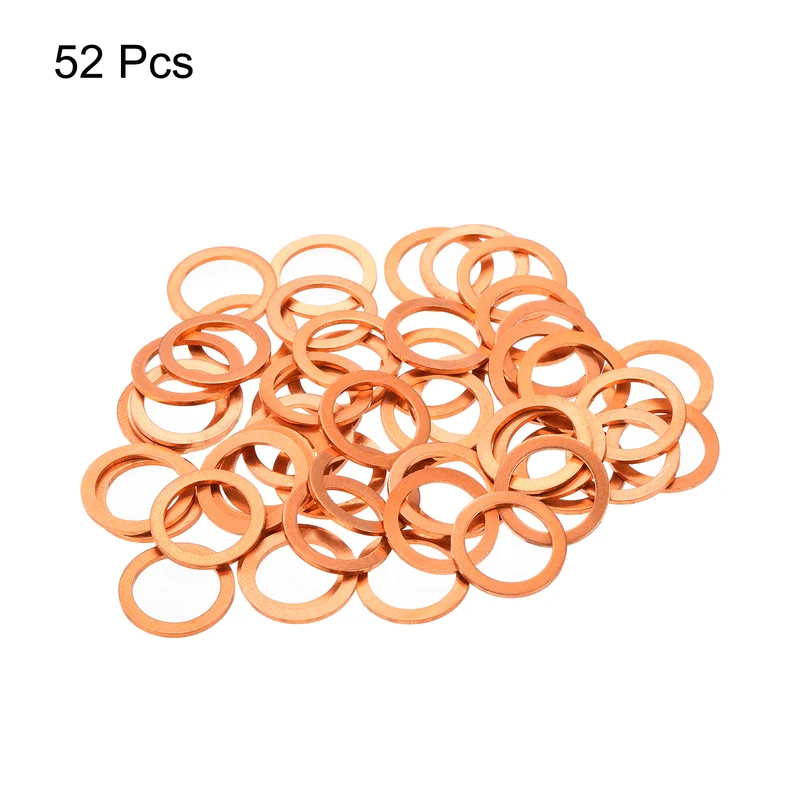 52 Pcs Flat Copper Washers 11x15x1mm Copper Flat Sealing Ring Washers