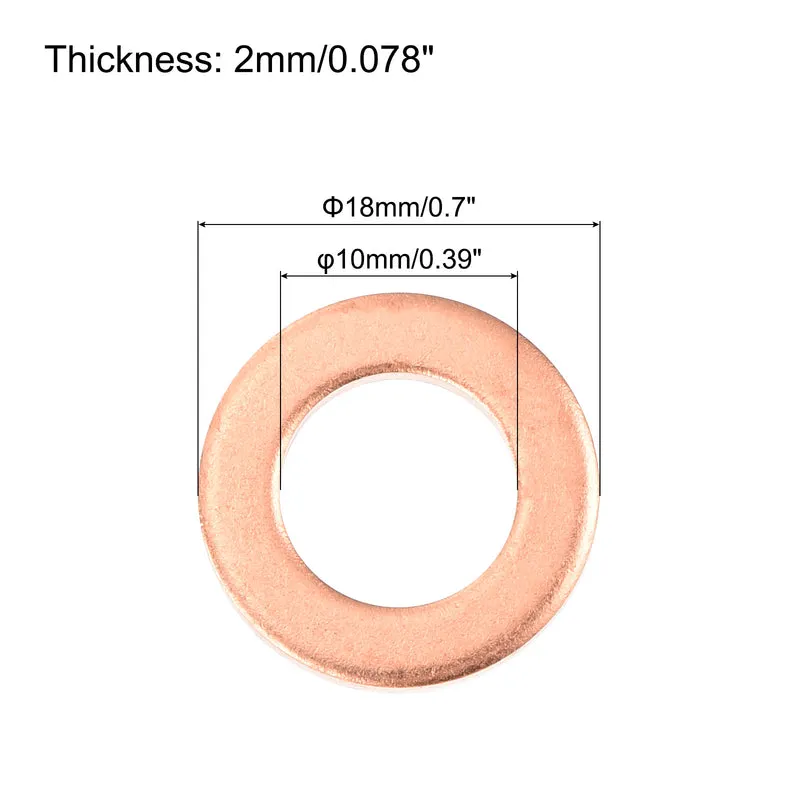 12 Pcs Flat Copper Washers 10x18x2mm Copper Flat Sealing Ring Washers