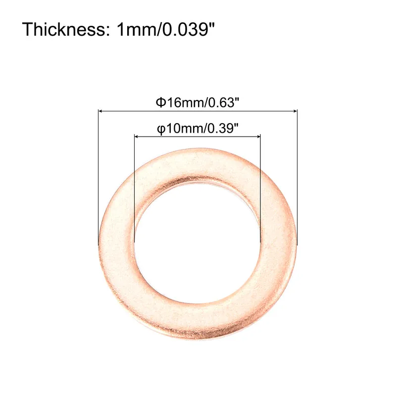22 Pcs Flat Copper Washers 10x16x1mm Copper Flat Sealing Ring Washers