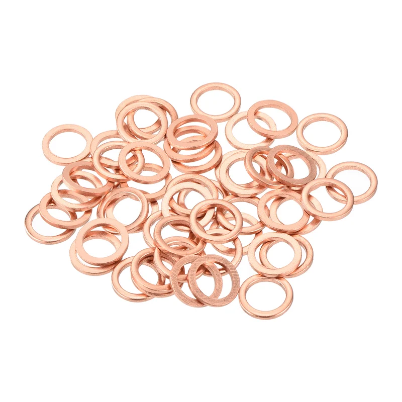 52 Pcs Flat Copper Washers 10x14x1.5mm Copper Flat Sealing Ring Washers