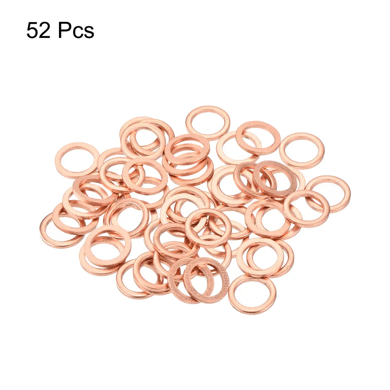 52 Pcs Flat Copper Washers 10x14x1.5mm Copper Flat Sealing Ring Washers