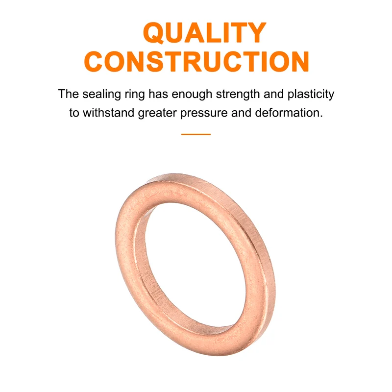 52 Pcs Flat Copper Washers 10x14x1.5mm Copper Flat Sealing Ring Washers