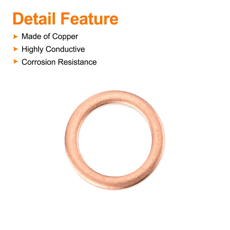52 Pcs Flat Copper Washers 10x14x1.5mm Copper Flat Sealing Ring Washers