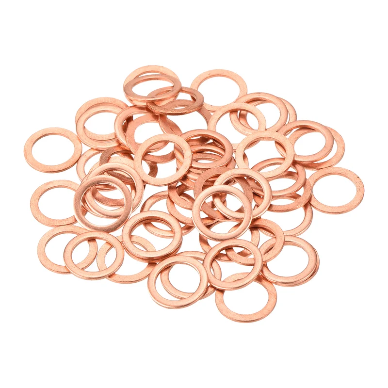 52 Pcs Flat Copper Washers 10x14x1mm Copper Flat Sealing Ring Washers