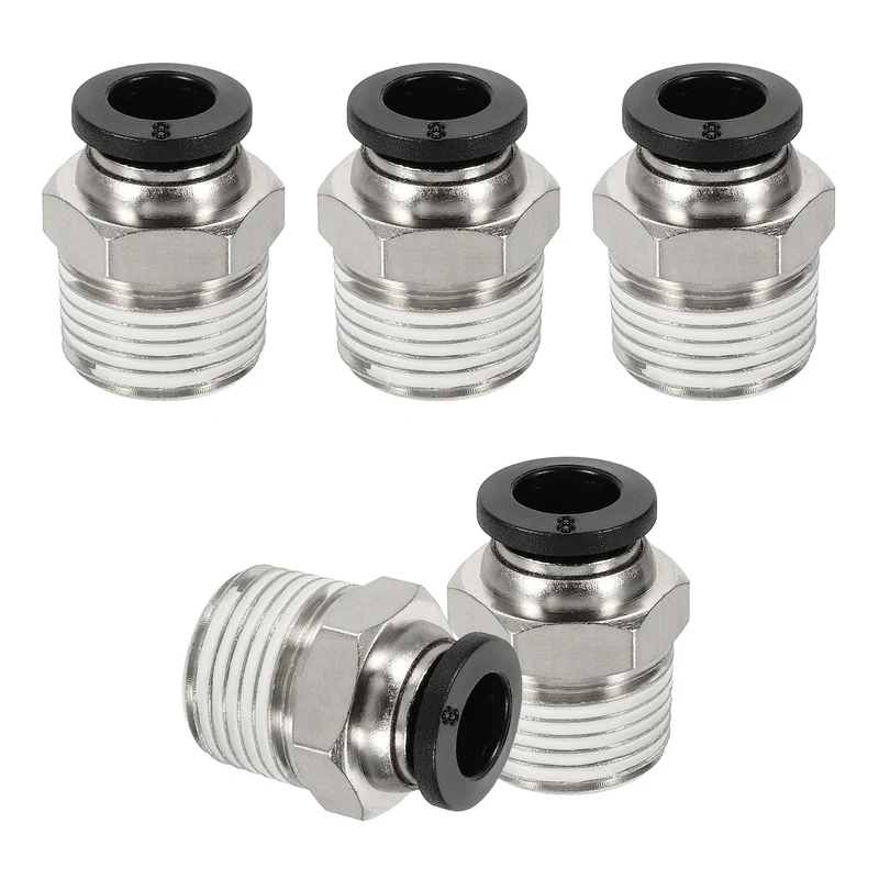 5 Pcs NPT Male 8mm Tube OD x 3/8" NPT Thread Push to Connect Fittings, Black