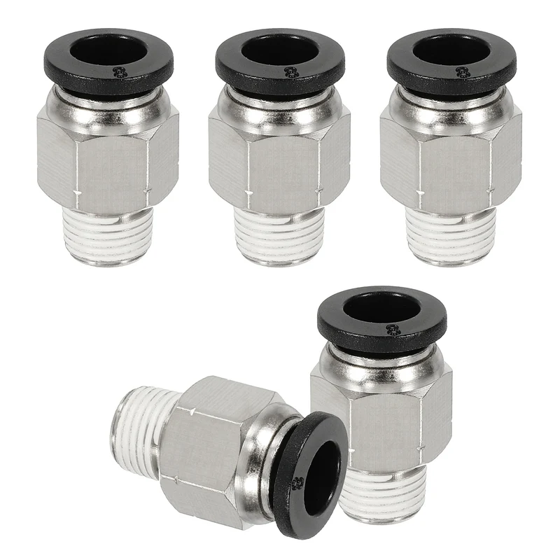 5 Pcs NPT Male 8mm Tube OD x 1/8" NPT Thread Push to Connect Fittings, Black