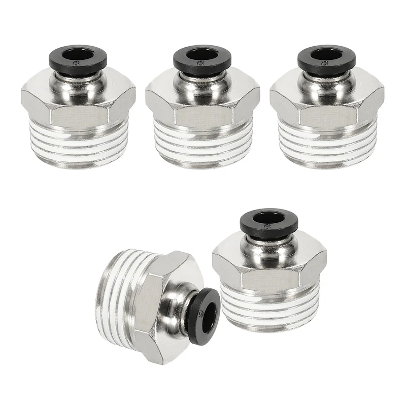 5 Pcs NPT Male 6mm Tube OD x 1/2" NPT Thread Push to Connect Fittings, Black