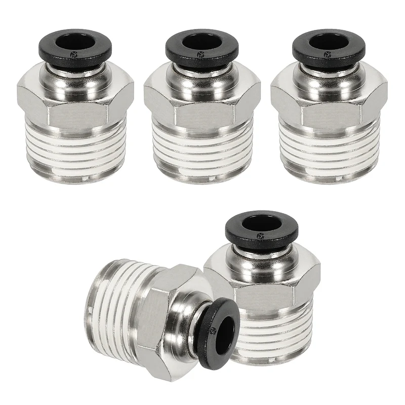 5 Pcs NPT Male 6mm Tube OD x 3/8" NPT Thread Push to Connect Fittings, Black