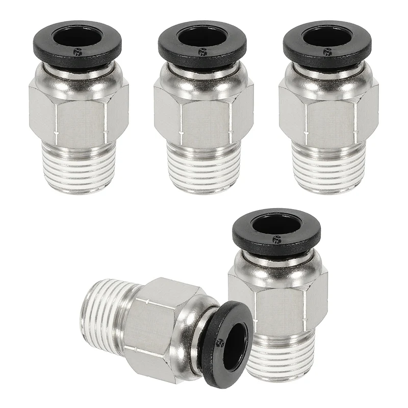 5 Pcs NPT Male 6mm Tube OD x 1/8" NPT Thread Push to Connect Fittings, Black