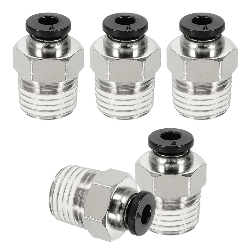 5 Pcs NPT Male 4mm Tube OD x 1/4" NPT Thread Push to Connect Fittings, Black