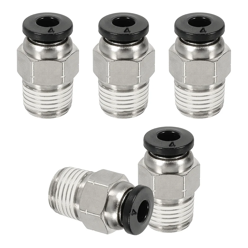 5 Pcs NPT Male 4mm Tube OD x 1/8" NPT Thread Push to Connect Fittings, Black