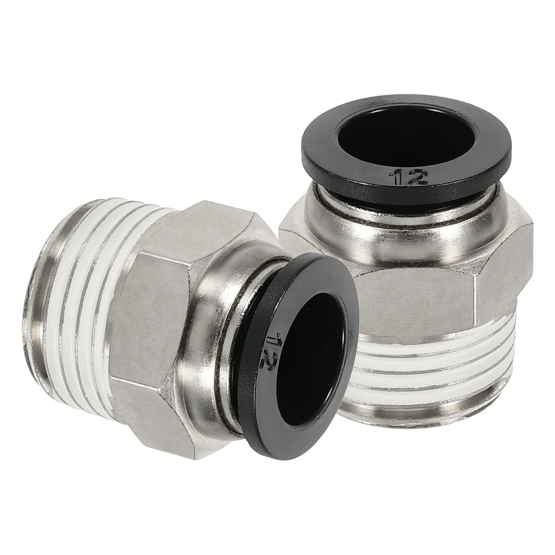 2 Pcs NPT Male 12mm Tube OD x 1/2" NPT Thread Push to Connect Fittings, Black